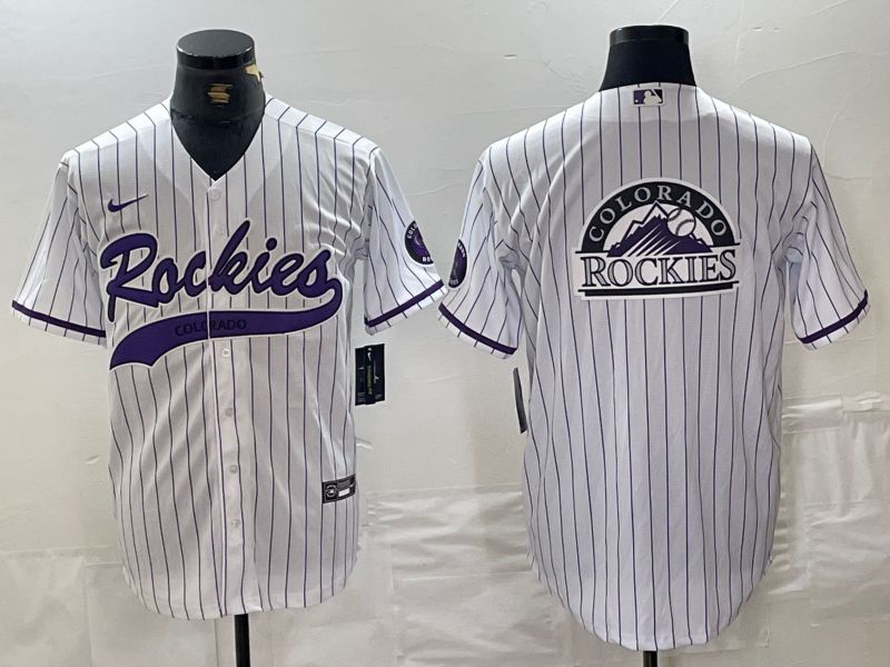 Men Colorado Rockies Blank White Stripe Joint name Nike 2024 MLB Jersey style 5->->